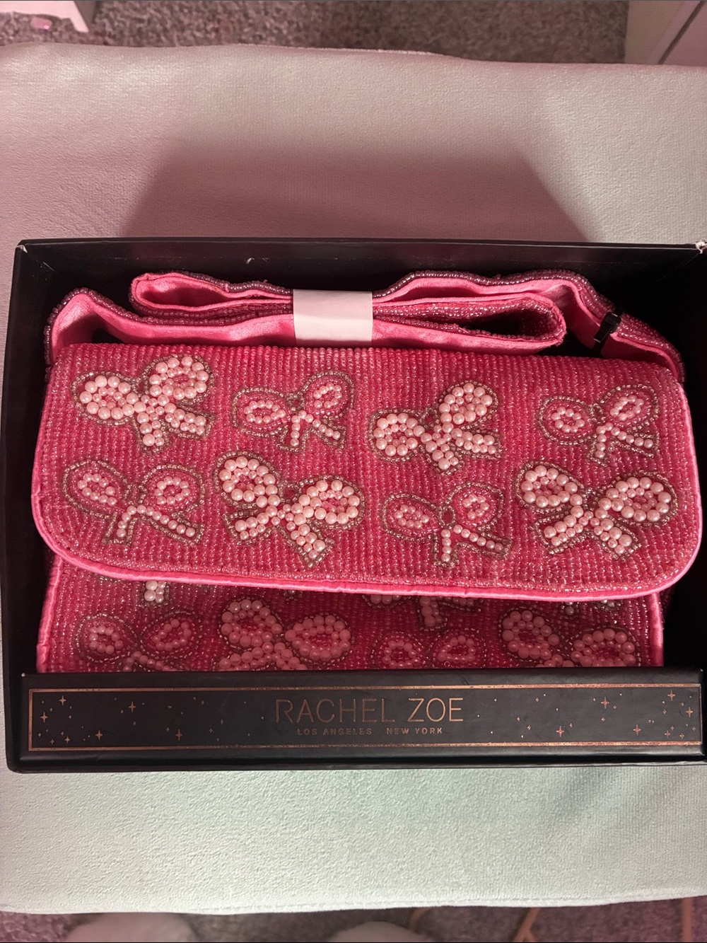 Rachel Zoe Hot Pink Beaded Bow Clutch with Strap